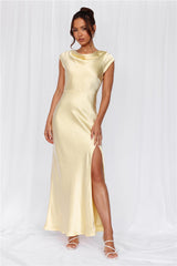 HELLO MOLLY The Valentina Cap Sleeve Satin Maxi Dress Yellow