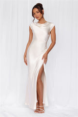 HELLO MOLLY The Valentina Cap Sleeve Satin Maxi Dress Pearl