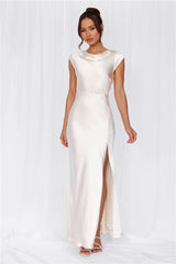 HELLO MOLLY The Valentina Cap Sleeve Satin Maxi Dress Pearl