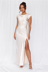 HELLO MOLLY The Valentina Cap Sleeve Satin Maxi Dress Pearl