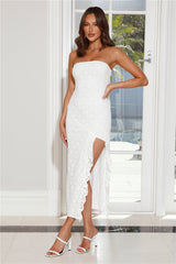 Classy Dates Strapless Lace Maxi Dress White