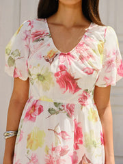 Floral Print Puff Sleeve Dress