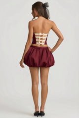 Bubble Hem Mid Rise Mini Skirt in Wine Red