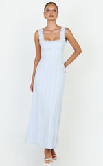 Roxanne Midi Dress - Square Neck Fit And Flare Dress in Light Blue