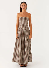 Carmel Maxi Dress Brown Gingham