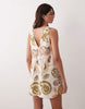 cotton linen v neck smock mini dress in shell print
