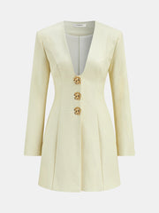 Floral Metal Button Faux Leather Mini Dress