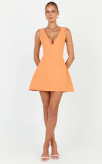 Karissa Mini Dress - V Neck Fit And Flare Dress in Orange