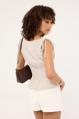 Luck & Trouble Andie Ruched Tie Top Brown
