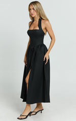 Halter Tie Neck Corset Panel Dress in Black