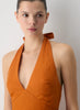 Nightscape Linen Halter Micro Dress-mesa orange