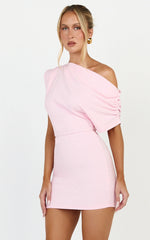 Nalfie Mini Dress - Tipped Shoulder Jersey Drape Dress in Pink