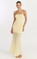 Lucy Maxi Dress - Strapless Pleated Skirt Knitted Dress in Lemon
