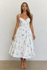 In Full Bloom Floral Corset Midi Dress White