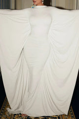 Glamorous Solid Color Batwing Sleeve Slim Fit Slash Neck Maxi Dress