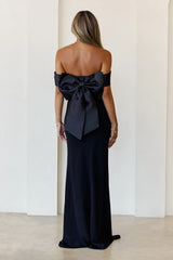 The Sleek Soirée Off Shoulder Maxi Dress Black