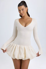 Modal Drop Waist Bubble Hem Mini Dress in Ivory