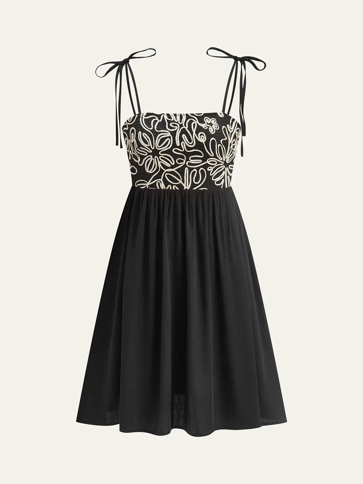 Embroidered Midi Dress With Tie-Up Straps