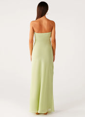 Sassafras Beaded Flower Strapless Maxi Dress Lime