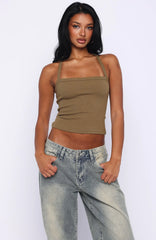 A Minute Later Ribbed Top Olive