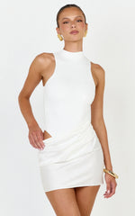 Elodie Mini Dress - Sleeveless Dress Overlay Skirt in White