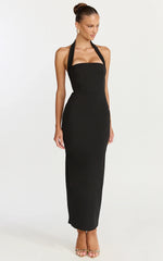 Halter Neck Column Dress in Black
