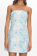 Metilda Curved Neckline Mini Dress Floral Blue
