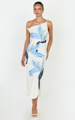 Zali Midi Dress - Off Shoulder Side Split Column Dress in Zali Floral Print