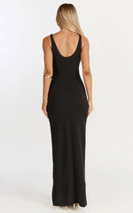 Boat Neck Bodycon Dress in Black
