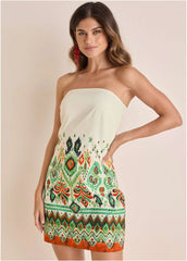Poplin Strapless Mini Dress Seti Olive Ikat