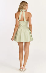 Vionette Mini Dress - Halter Neck Ruched Bust Corset Dress in Sage