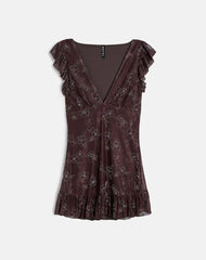 Motarika Mini Dress In Doodle Flower Flock Brown