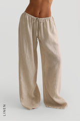 Heritage Linen Wide-Leg Pants - Sand