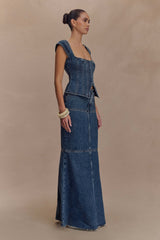 Loretta Denim Maxi Skirt Washed Dark Blue