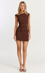 Vilma Mini Dress - One Shoulder Bodycon Dress in Chocolate