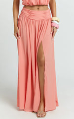 Melanie Maxi Skirt - Gathered Yoke Skirt in Grapefruit
