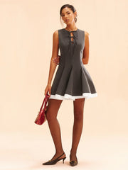 Bow-Tie Front Contrast Trim Mini Dress