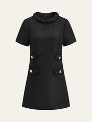 Tweed Braided Rope Collar Short Sleeve Dress