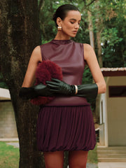 Faux Leather Mock Neck Bubble Mini Dress