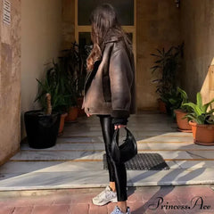 Faux Leather Wool Blend Jacket