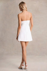 Daffodil | White Bandeau Mini Dress With Large Floral Corsage