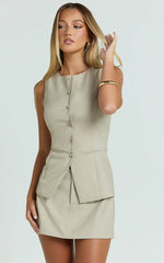 Desi Top - Longline Crew Neck Vest Top in Oatmeal
