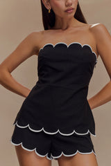 Judith Strapless Scallop Top Black
