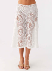 Virelle Lace Midi Skirt Ivory
