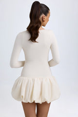 Modal Drop Waist Bubble Hem Mini Dress in Ivory