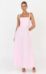 Clementine Midi Dress - 3D Floral Strap Dress in Pink