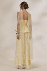 Lorna | Lemon Bandeau Maxi Dress With Scarf
