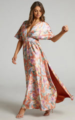 Sophia Maxi Dress - Plunge Neck Bat Wing Sleeve Dress in Multi Floral