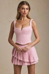 Layered Pleated Low Rise Mini Skirt in Soft Pink