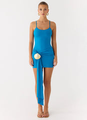 Paeonia Shell Mini Dress Aqua Blue